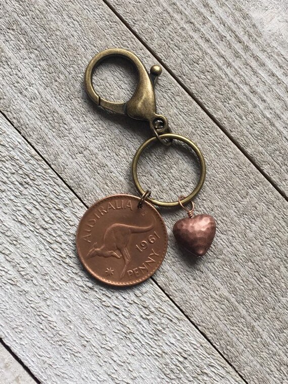 9 Different Dates Penny Keyrings Australian Penny Souvenier Gift Key Ring