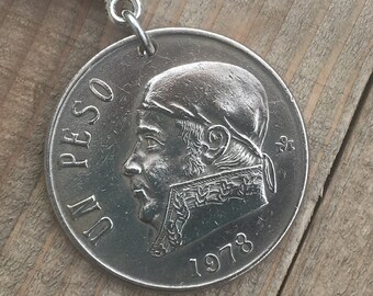 Llavero vintage con moneda de peso mexicano, regalo de cumpleaños, llavero para padrinos de boda, regalo para él, accesorios para hombres