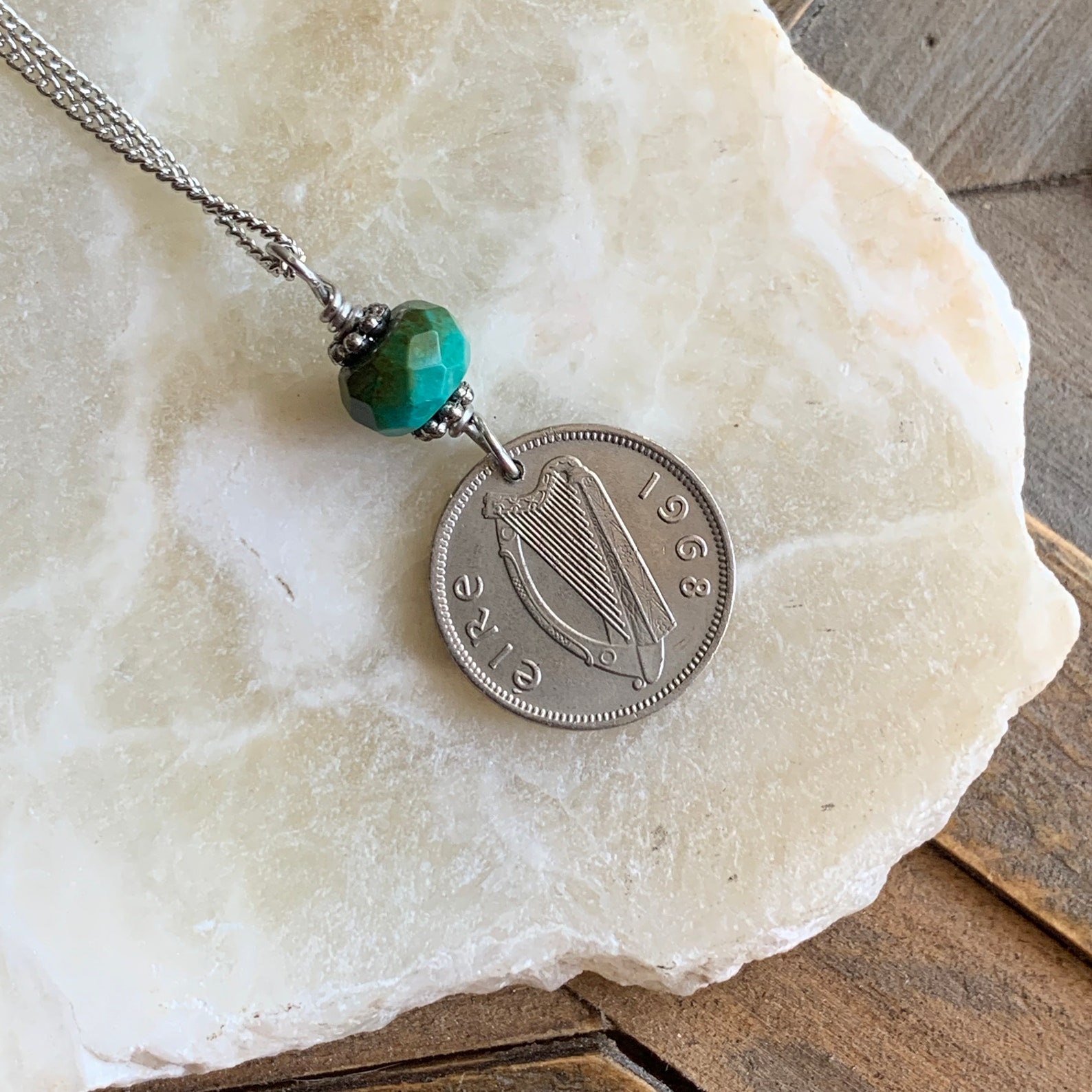 Irish Three Pence Rabbit Coin Necklace, Turquoise Accent, Celtic ...