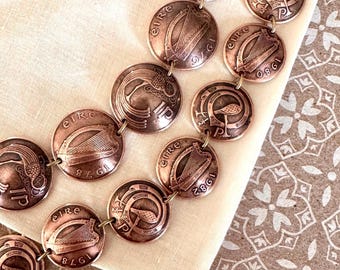 Celtic Irish Coin Bracelet, Vintage Jewelry, Copper Bracelet, Ireland Souvenir, Gift for Her