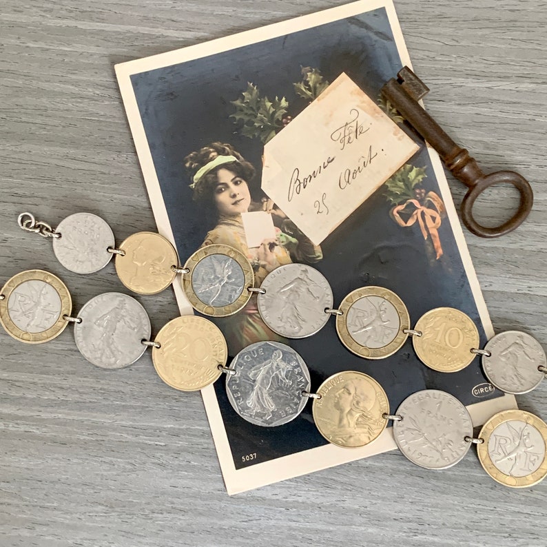 Vintage French Coin Bracelet, Marianne, France Souvenir Jewelry - Etsy