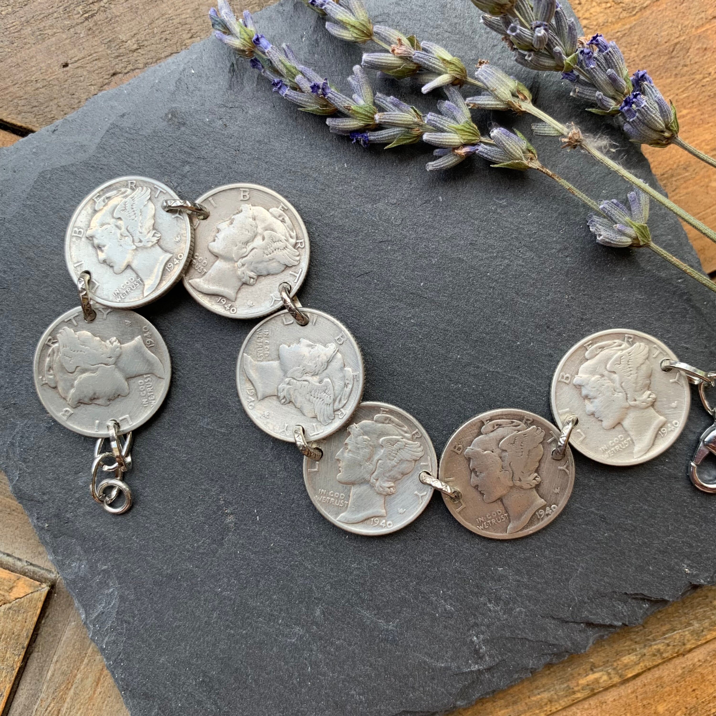 Mercury Dime Bracelet, 80th Birthday Gift, Pick Year, Custom Dime Bra…