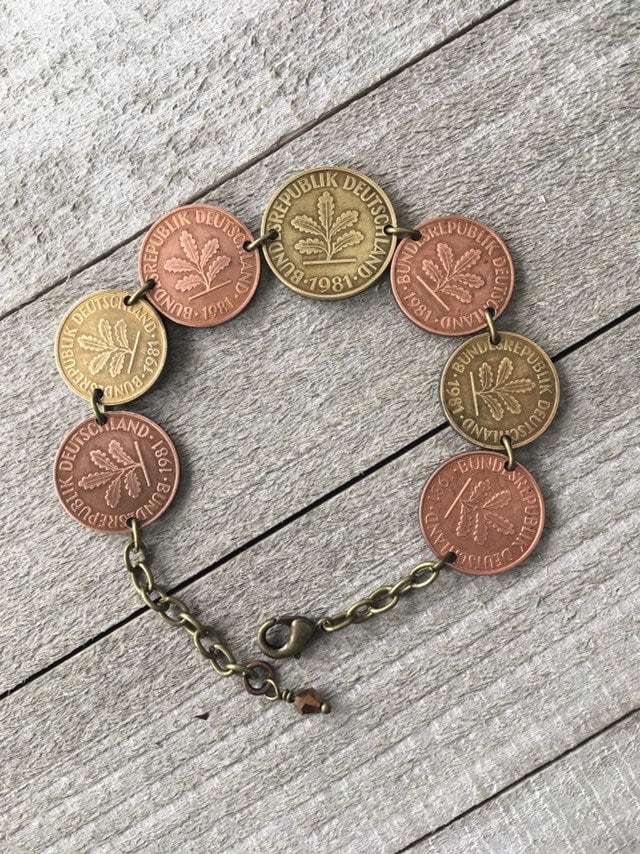 アブラハムリンカーン　メダル　ヴィンテージ Vintage German Pfennig Coin Bracelet, Copper Bracelet