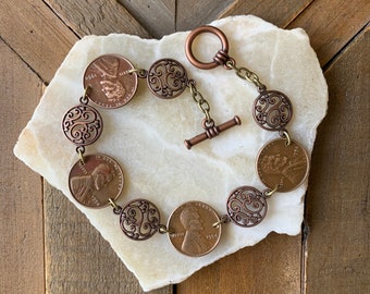 Wheat Penny Bracelet, Personalized Birth Year Jewelry, 30th, 40th, 50th, 60th, 70th Birthday, Gift for Mom, Grandma, Copper Bronze Jewelry