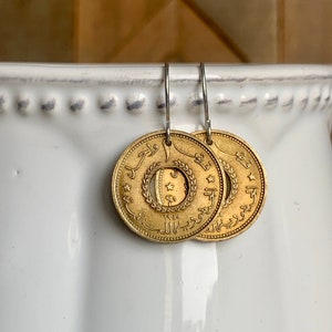 Lebanese Coin Earrings, Sterling Silver Ear Wires, 1955 66th Birthday Gift, 1 Piastre Coin, Wanderlust