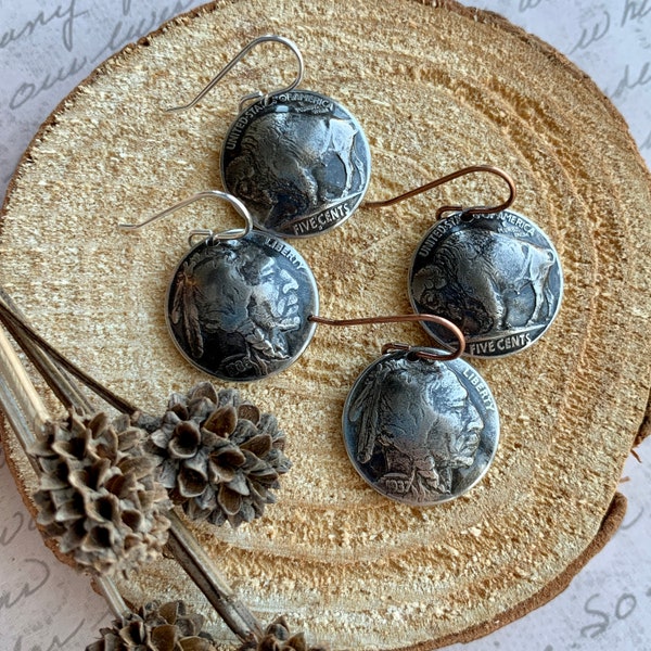 Vintage Buffalo Nickel Earrings, Statement Coin Earrings, Native American, Boho Jewelry, Southwestern Style