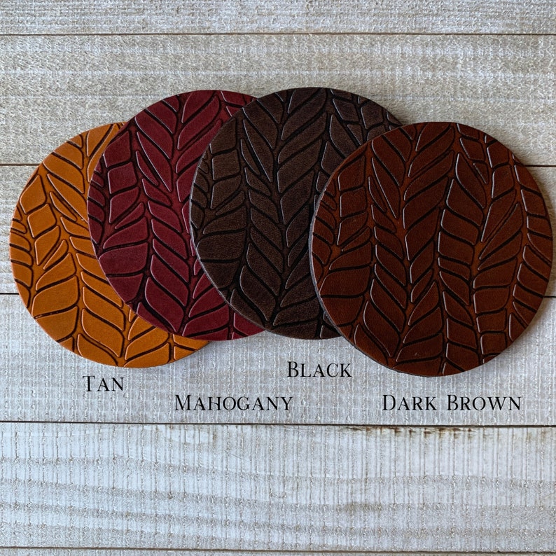 Botanical Leather Coasters, Leaf Floral Patterns, Wedding Gift, Custom Drink Coasters, Housewarming, Mix & Match image 5