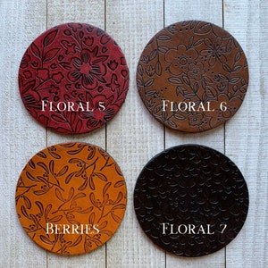 Botanical Leather Coasters, Leaf Floral Patterns, Wedding Gift, Custom Drink Coasters, Housewarming, Mix & Match image 4