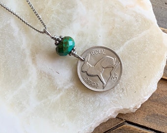 Irish Three Pence Rabbit Coin Necklace, Celtic Jewelry, Ireland Souvenir, Bunny Coin, Gift for Her