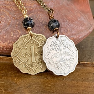 India Coin Pendant Necklace, Vintage Copper Jewelry, Anna Coin, Gift for Her, Antique Jewelry