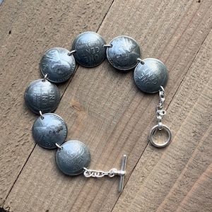 Vintage 1943 Steel Penny Bracelet, Coin Jewelry, 77th Birthday Gift, Gift for Her, Women Gift