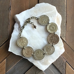 Vintage German Pfennig Coin Bracelet, Copper Bracelet Jewelry, 60th Birthday Gift, 70th, 50th Gift, 1959 Coin