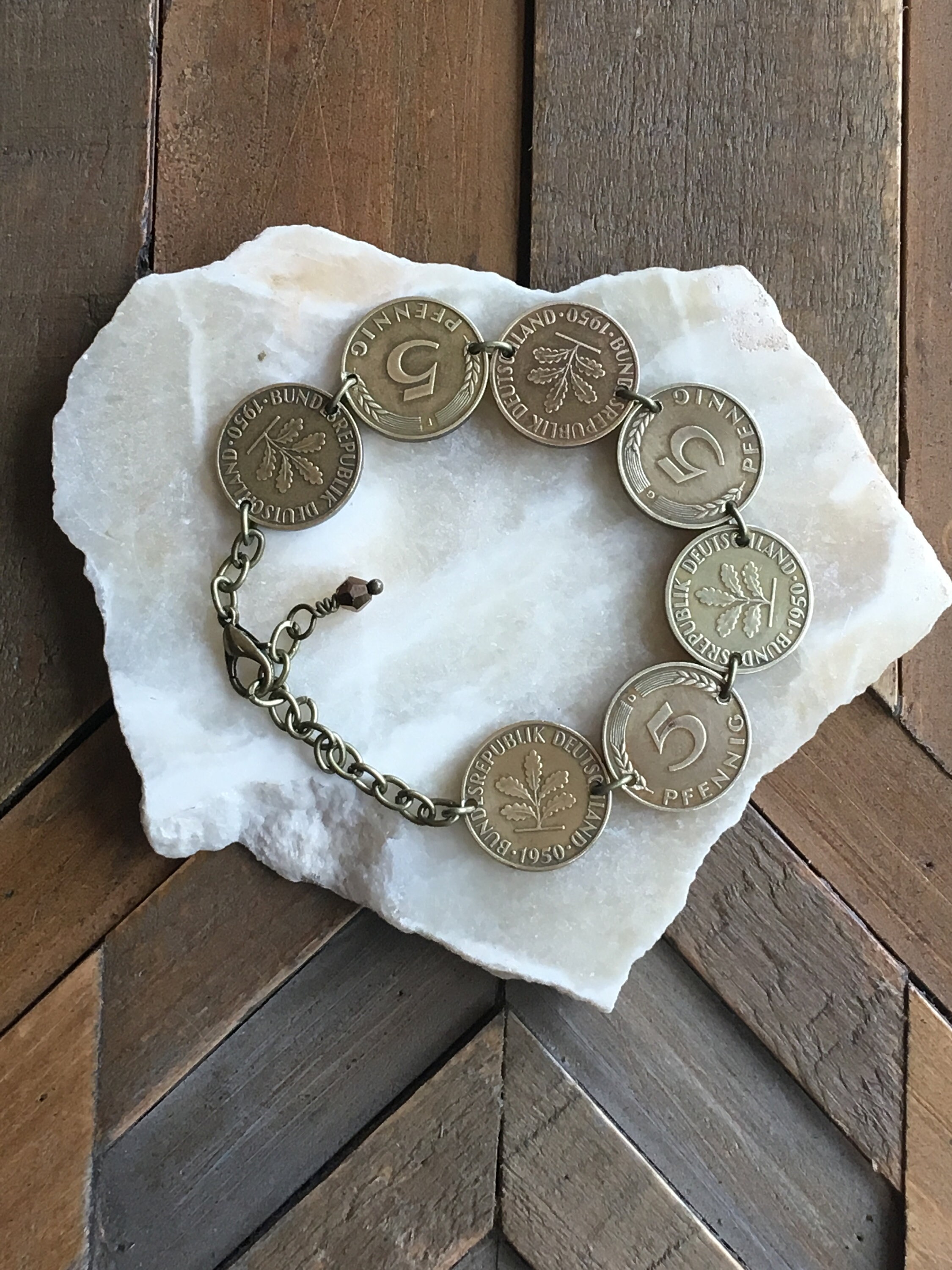 アブラハムリンカーン　メダル　ヴィンテージ Vintage German Pfennig Coin Bracelet, Copper Bracelet