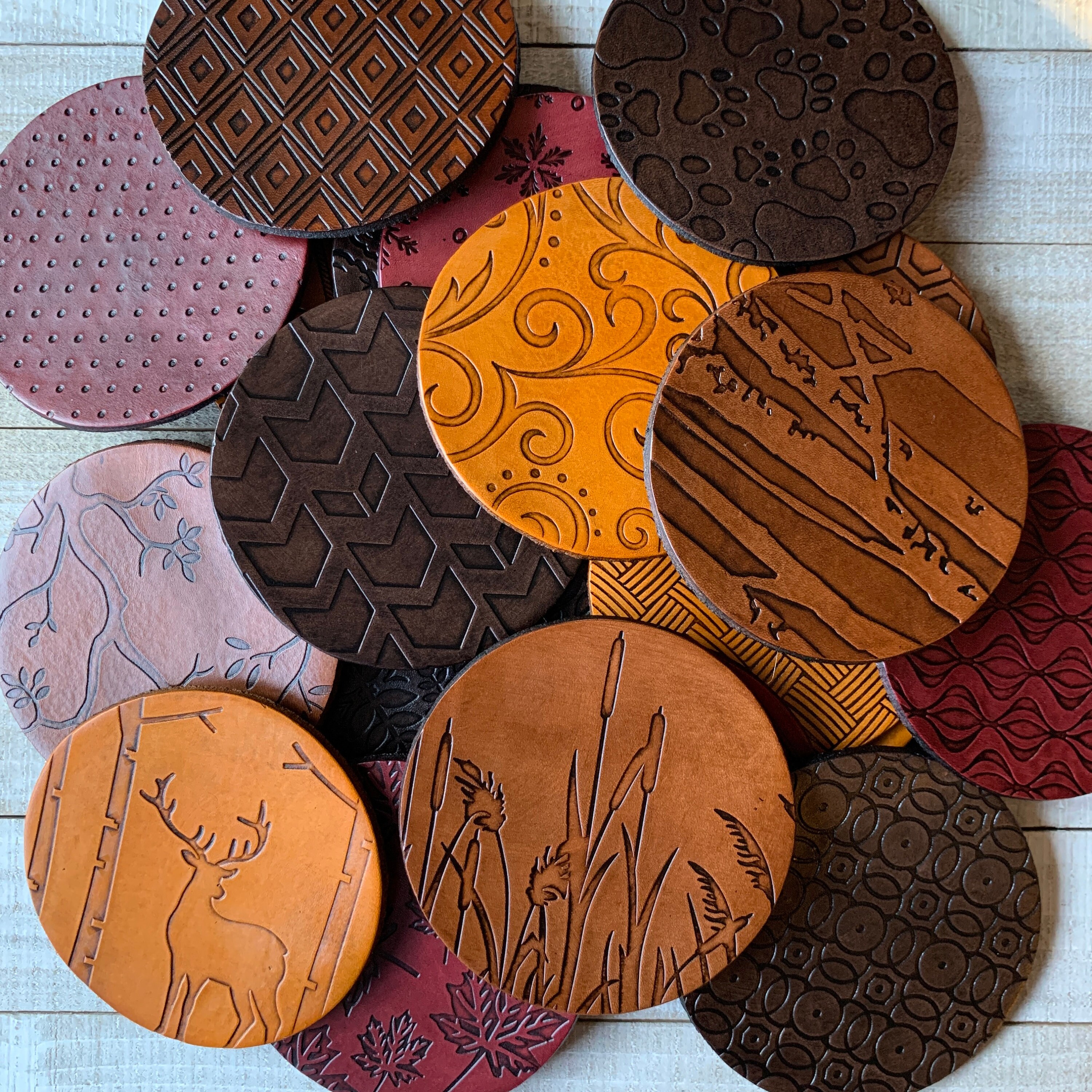 Handmade Leather Coasters, Wedding Gift, Custom Drink Coasters, House…