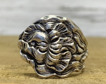 Vintage Sterling Silver Spoon Ring, Ornate Iris Floral Pattern, Antique Spoon. Art Nouveau Design, Statement Ring Jewelry