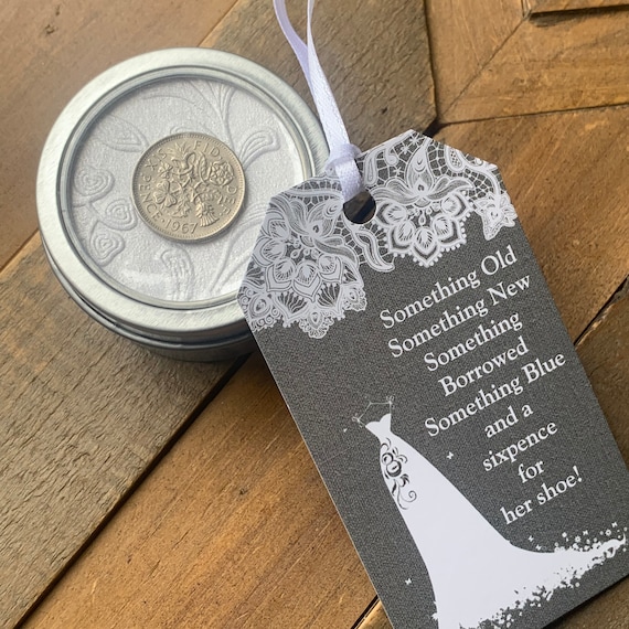 /'A Little Gift/' Themed Lucky Sixpence Coin Charm as Wedding Favours or Various