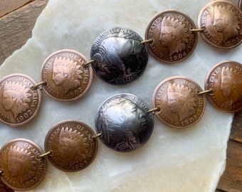 Buffalo Nickel Penny Bracelet, 1901 to 1906 Penny Bracelet, Vintage Copper Jewelry, Antique Bracelet, Southwestern Style