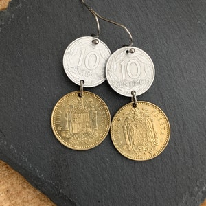 Spain Coin Earrings, Spanish Heritage, Mixed Metal Earrings, Aretes de España, Coin Jewelry