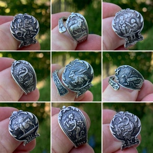 Zodiac Spoon Rings, Sterling Silver, Capricorn, Pisces, Scorpio, Taurus, Gemini, Aries, Virgo, Aquarius