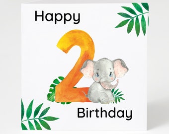2nd Birthday Card, Cute Jungle Animal Birthday Card, Children's Second Birthday Card, Cute Safari Animal Card