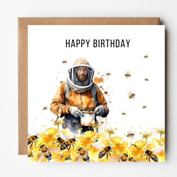 Birthday Card Beekeeper Card, Beehive Honey Farmer, Card for Beekeeper, Beekeeping card. British Wildlife Nature, Yellow Floral Card #BK2