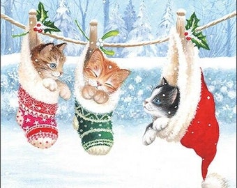 mixed media for decoupage Vintage cute kittens paper craft napkins general craft 4 individual kitten /& bird decoupage napkins scrapbook