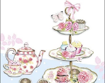 PAPER TABLE NAPKINS FOR CRAFT VINTAGE TEA CUPS DECOUPAGE TEA PARTIES 281