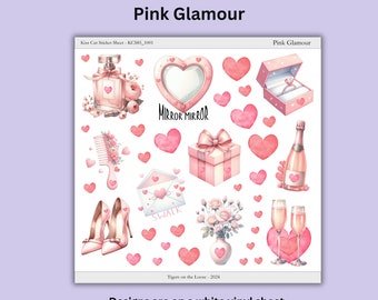 Pink  Coquette Stickers Kiss Cut Sheet Matt or Gloss Vinyl Indoor Outdoor Use Planners Journals Laptops Notebooks Removable