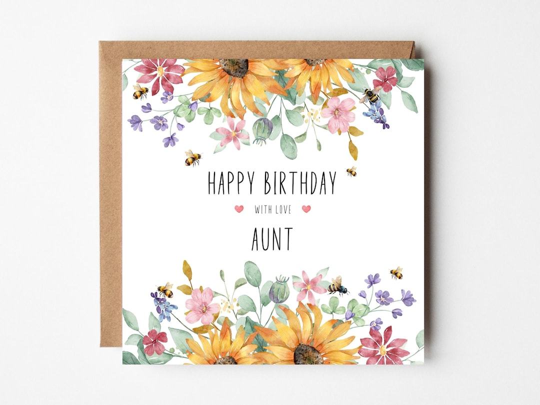 Aunt Birthday Card, Happy Birthday With Love Aunt, Modern Floral Card ...