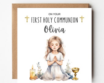 Personalised 1st Holy Communion Card for Girl, First Holy Communion Greeting Card, Gift for Communion Celebration, 1st Communion Girl #004