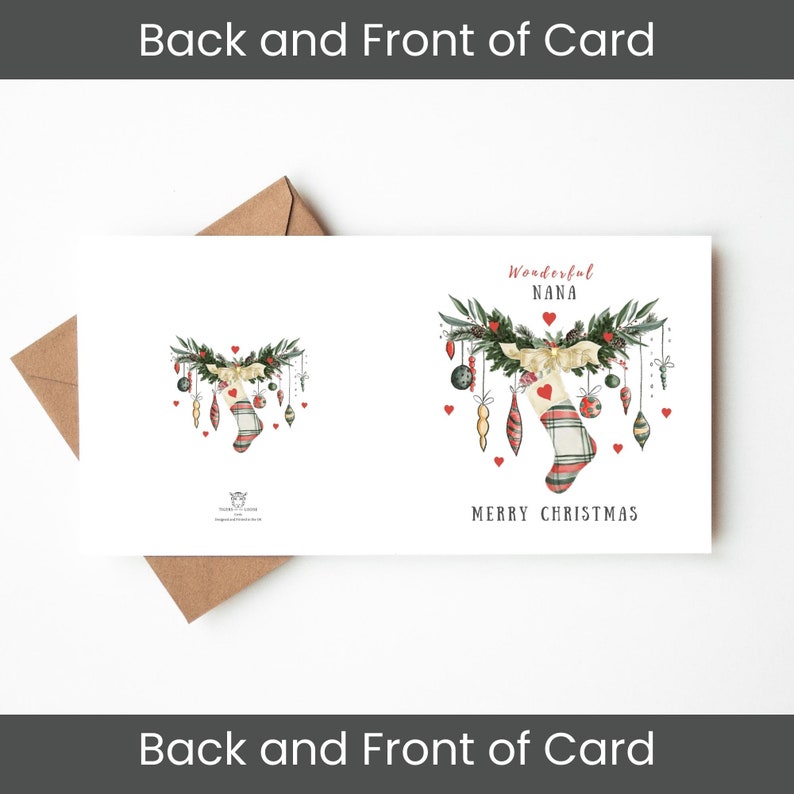 Nana Christmas Card, Merry Christmas Card, Wonderful Nana Card Christmas Garland Illustration Blank Christmas Card for Nana, Xmas Card Nana afbeelding 5