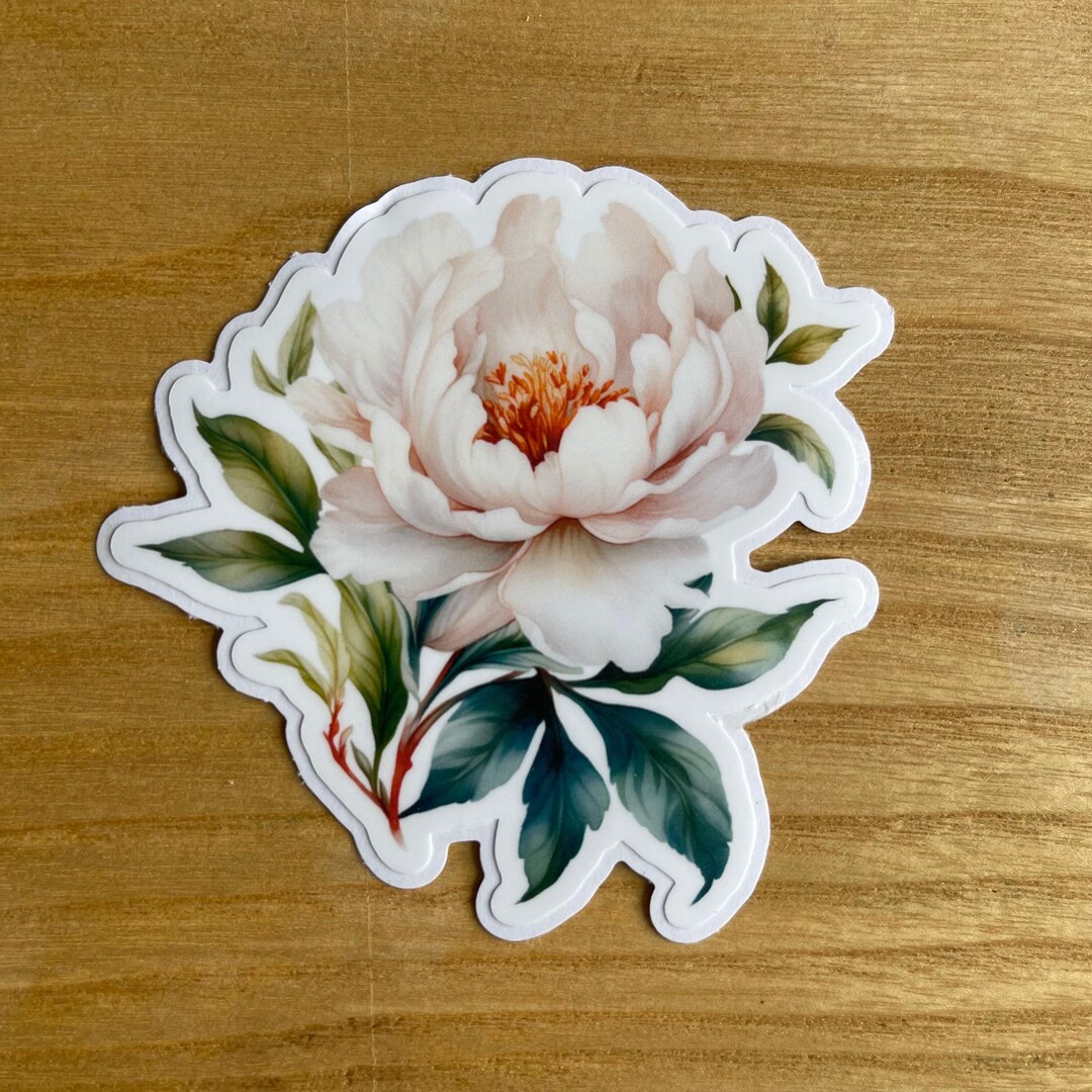Peony Die Cut Vinyl Sticker: White Watercolor Flower, Laptop Decal ...