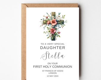 Large Holy Communion Card A4 Personalised 1st Communion Greeting Daughter Granddaughter Goddaughter Niece Son Grandson Godson