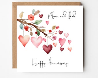 Happy Anniversary Card To You Both, Greeting card for a special couple,  Watercolour Heart