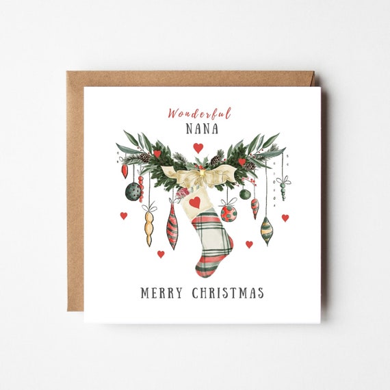 Nana Christmas Card, Merry Christmas Card, Wonderful Nana Card Christmas Garland Illustration Blank Christmas Card for Nana, Xmas Card Nana