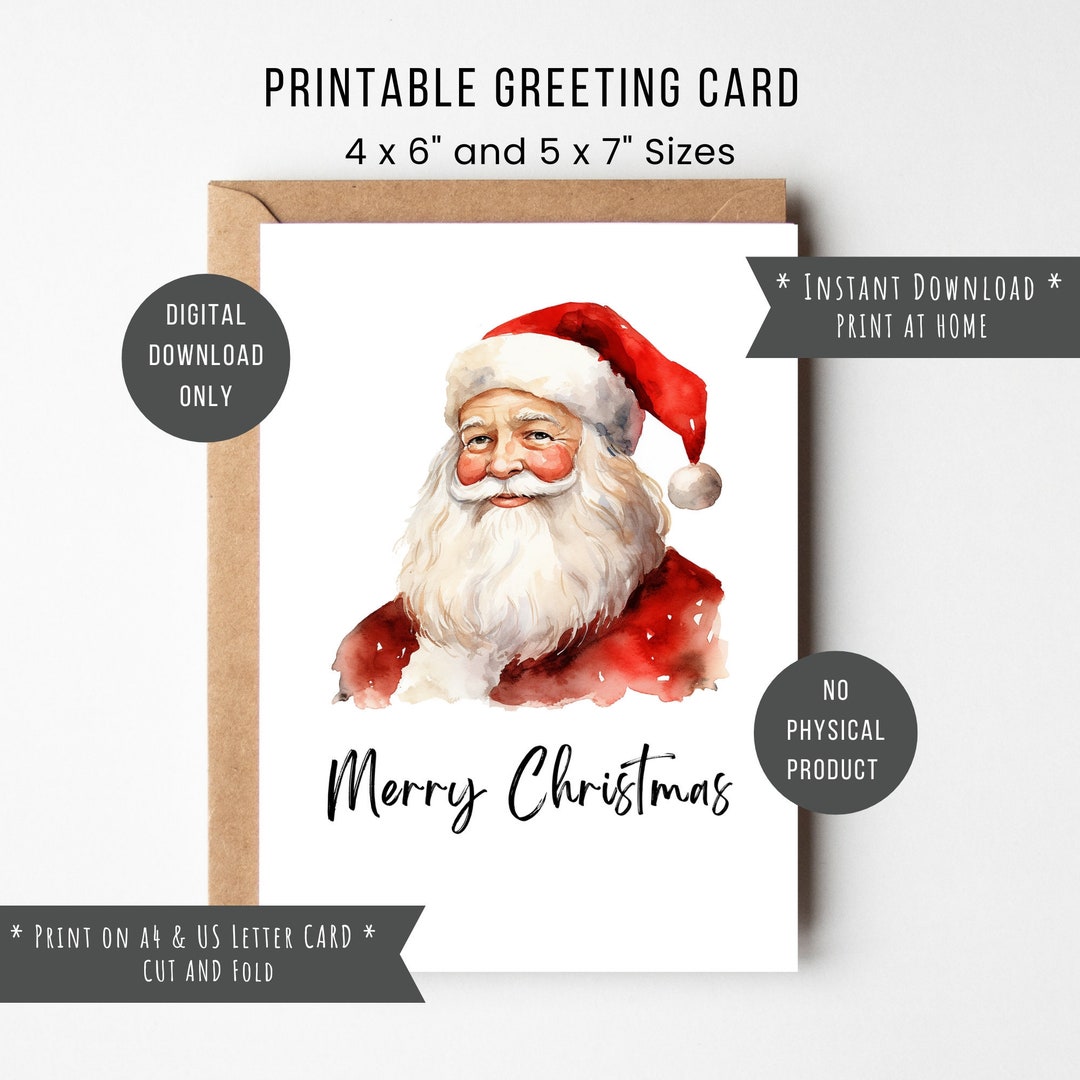 Printable Christmas Card, Santa Father Christmas Greeting Card, Digital ...