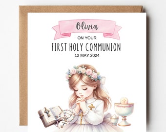 Personalised 1st Holy Communion Card for Girl, First Holy Communion Greeting Card, Gift for Communion Celebration, 1st Communion Girl #003