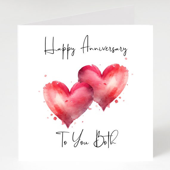 Happy Anniversary Card To You Both, Greeting card for a special couple,  Watercolour Heart