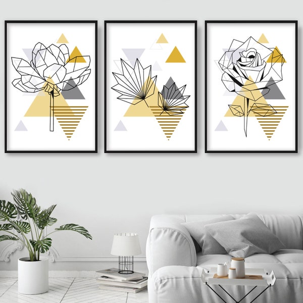 Yellow and Gray Wall Art Etsy
