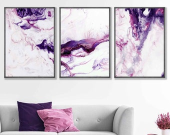 Set of 3 Abstract Pink Purple & White Art Prints of Paintings Wall Art Print Poster print wall art Pictures Artwork ARTZE