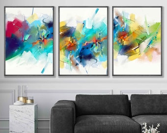 Set of 3 Abstract Multicolour Blue Pink Art Prints from Original Watercolour Paintings Wall Art Print Poster print wall art Pictures Artwork