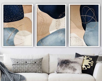 Set of 3 Abstract Art Prints of Paintings Navy Aqua Blue - Etsy Canada