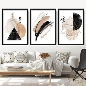 Lot de 3 impressions d'art abstrait noir, beige et or Impression d'art affiche formes géométriques art mural photos oeuvre d'art Artze
