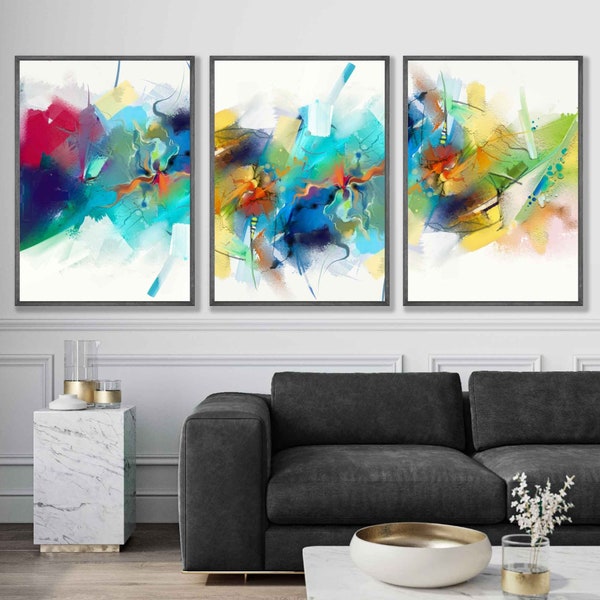 Set of 3 Abstract Multicolour Blue Pink Art Prints from Original Watercolour Paintings Wall Art Print Poster print wall art Pictures Artwork