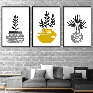 3er Set Minimal Grau & Gelb Kaktus Sukkulenten Skandinavische Kunst Drucke Wand Kunst Druck Küche Poster Wandkunst Bilder Kunstwerk ARTZE