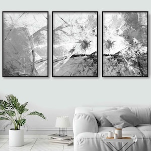 Conjunto de 3 impresiones de arte abstracto de pinturas, arte de pared en blanco y negro y gris, póster con textura impresa, arte de pared, imágenes, obras de arte.