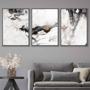 3er Set Abstrakt Schwarz Grau und Beige Art Prints of Ocean Gemälde Wand Kunst Druck Poster Bilder Kunstwerk Blau Rosa Lila Grün Beige