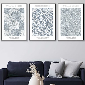 William Morris Set of 3 Art Prints, William Morris Print, Blue William Morris Wall Art, Vintage Gallery Wall Art Prints, Exhibition Art