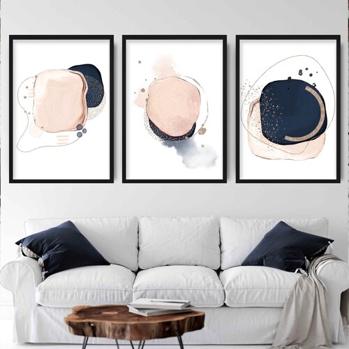Printable Navy Rose Gold Wall Art Set of 3 Prints Bedroom Etsy Australia