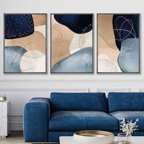 Set of 3 Abstract Art Prints of Paintings Navy Aqua Blue - Etsy Canada